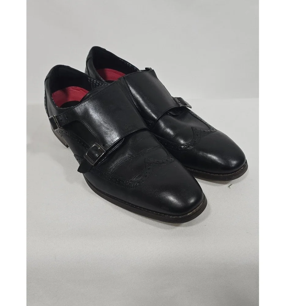 Stacy Adams men‎ 11.5 Karson black leather wingtip double monk strap dress shoes